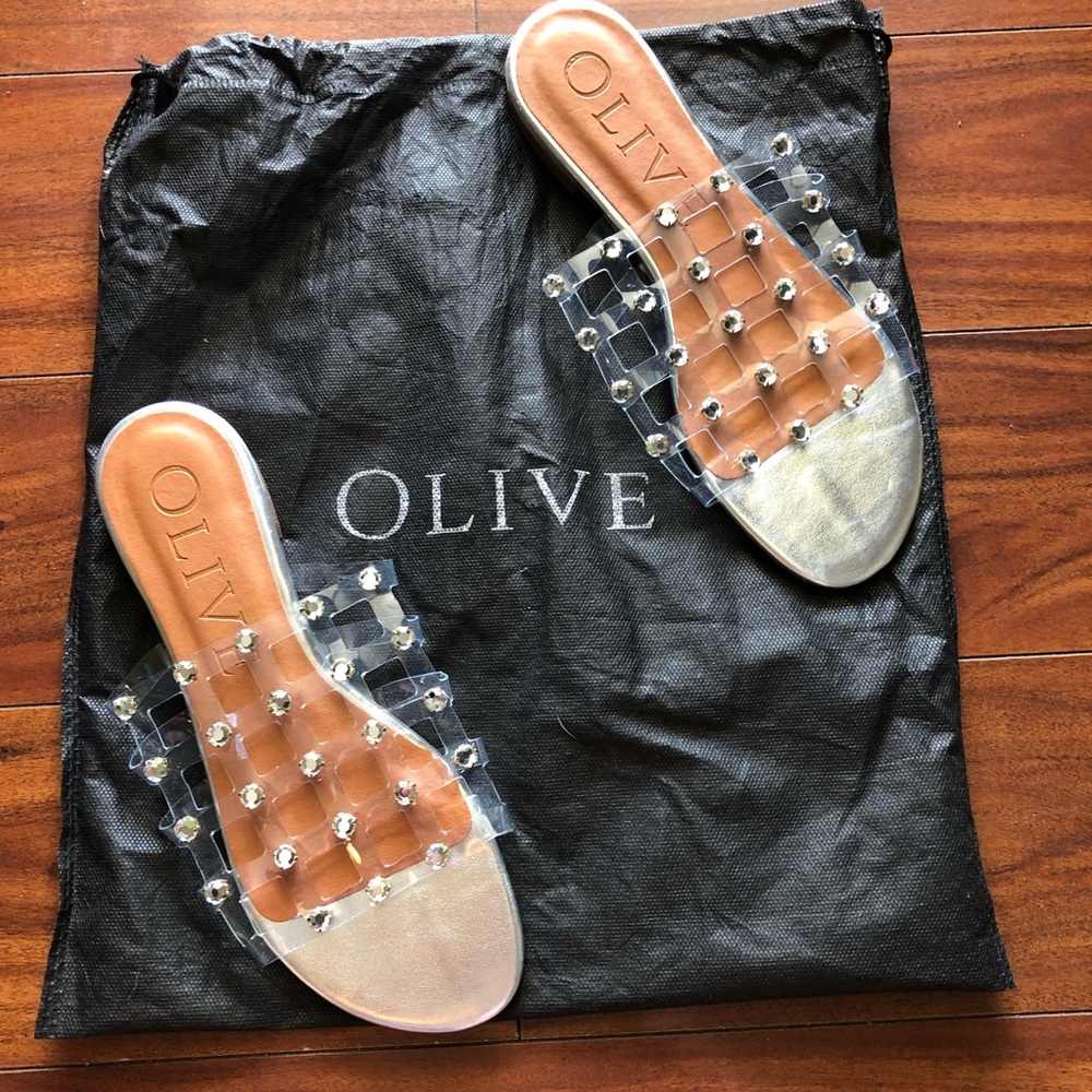 Olive studded jelly clear slides sandals size 38 new